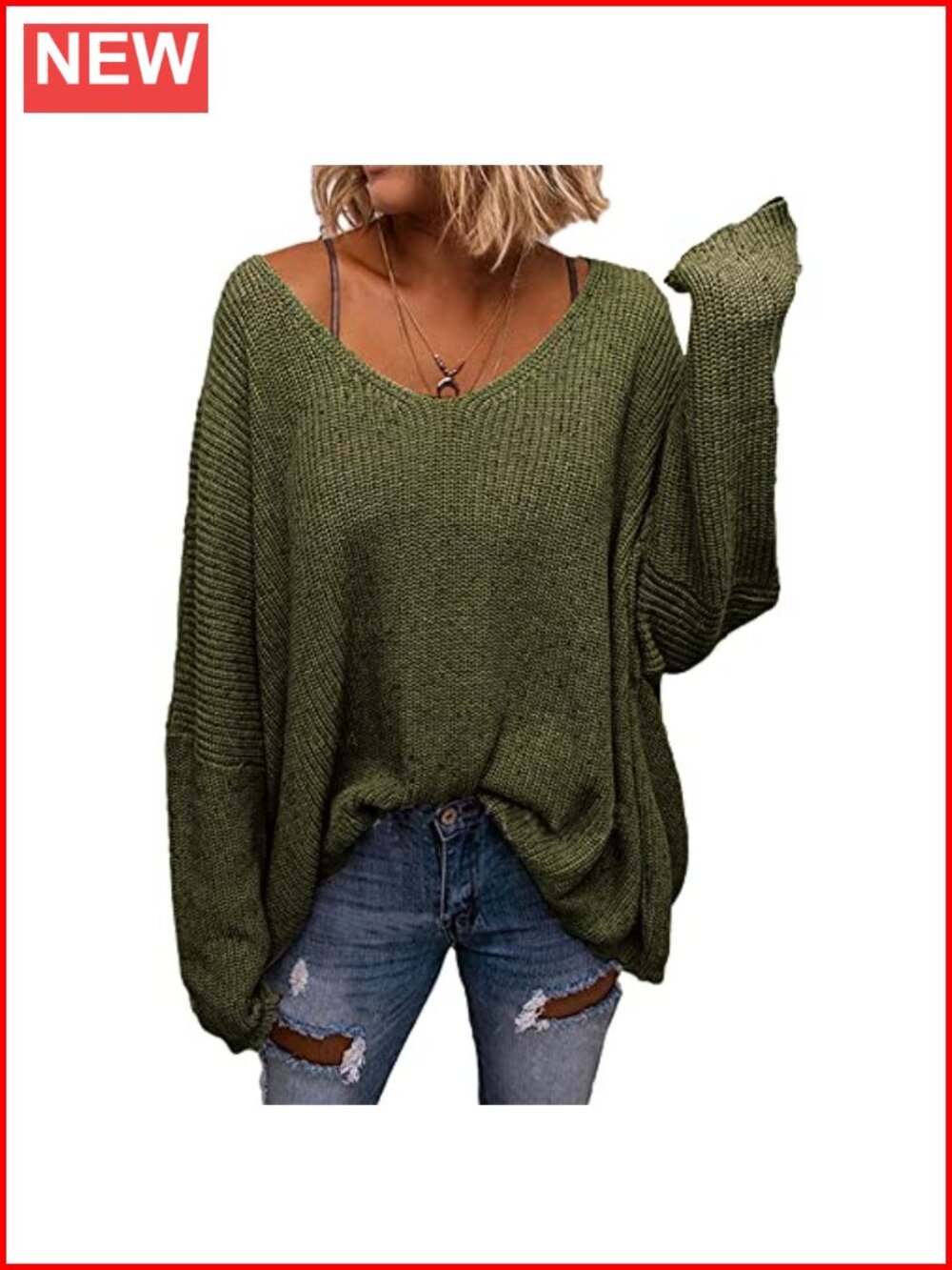 Waffle Knit V-Neck Long Sleeve Oversized Pullover Sweater